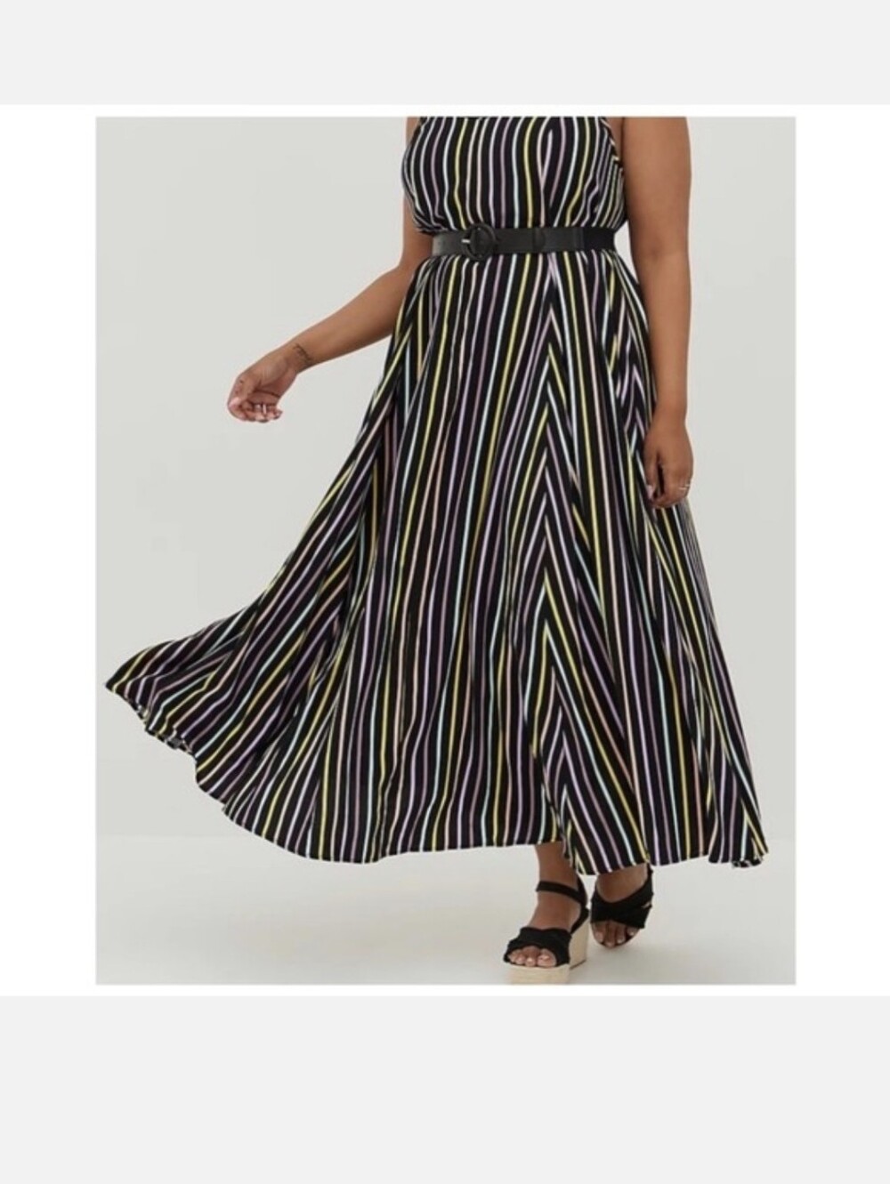 Torrid Plus-Size Black Striped Maxi Skirt with Multicolor Stripes